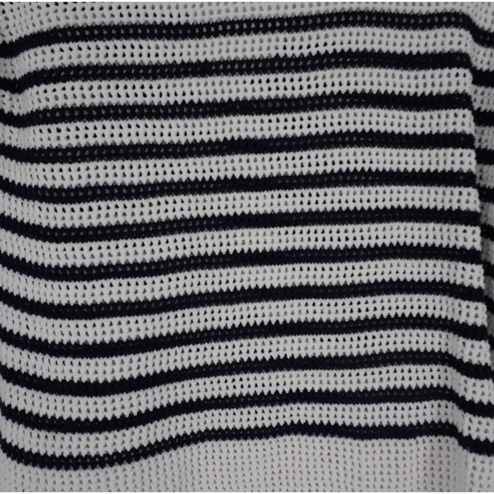 GAP Womens Sweater Relaxed Stripe White and Blue Crochet Collared Nautical M